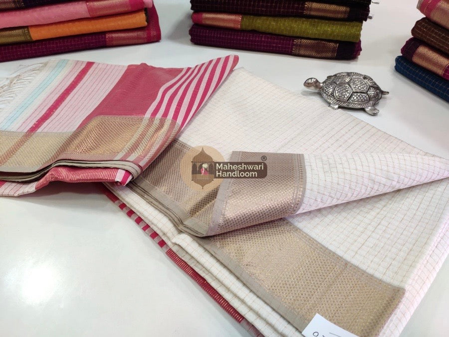 White Zari Checks Saree 016