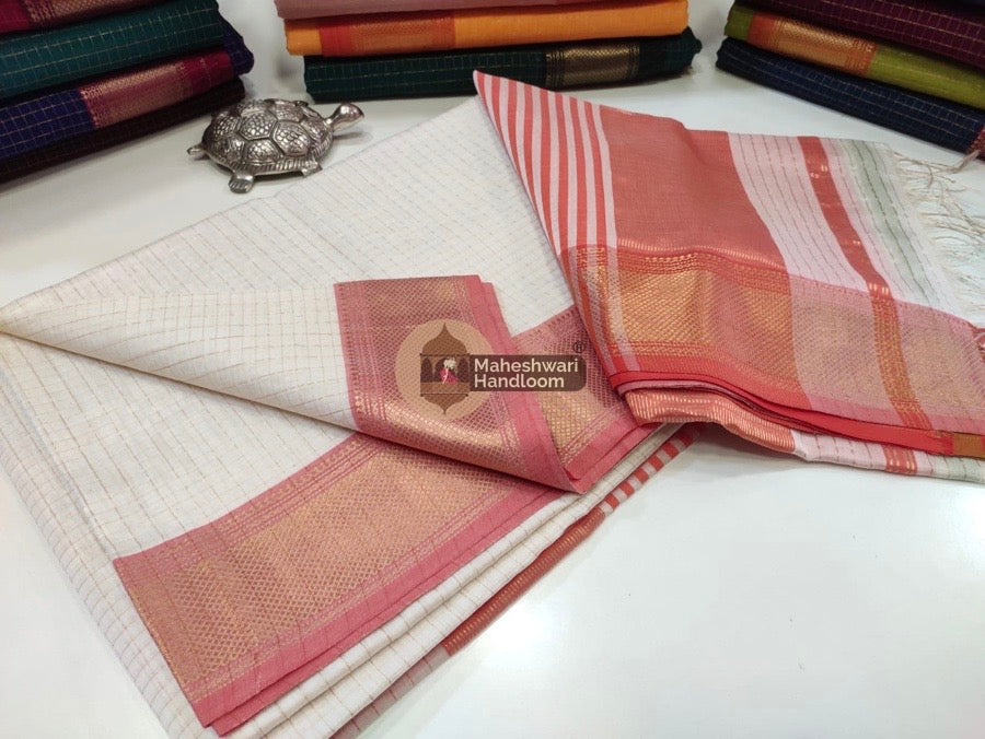 White Zari Checks Saree 047