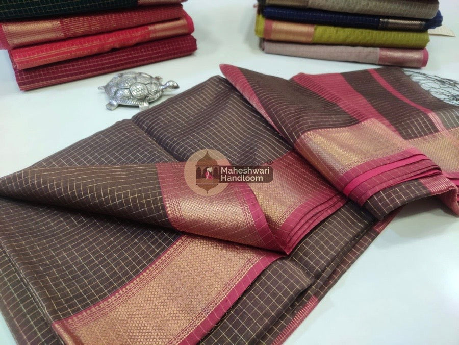 Brown Zari Checks Saree 013