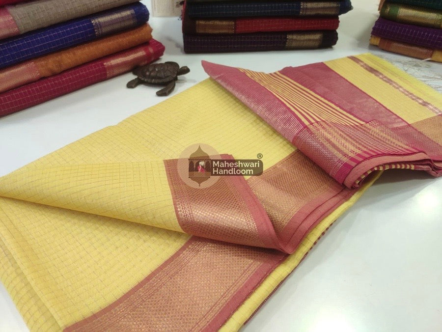Yellow Zari Checks Saree 032