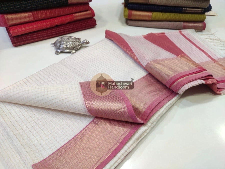 White Zari Checks Saree 010