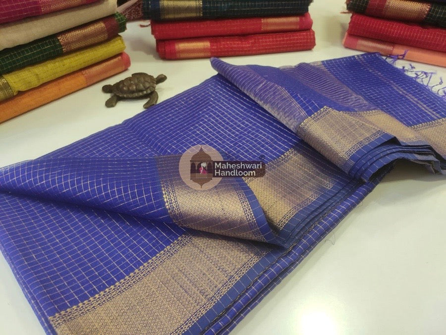 Vibrant Blue Zari Checks Saree 033