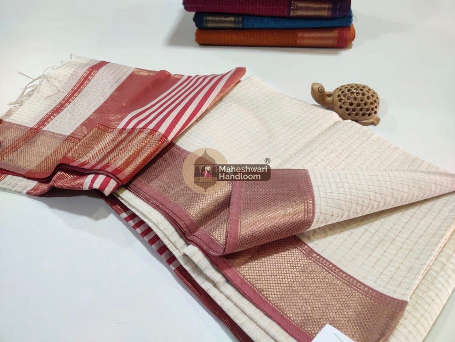 White Zari Checks Saree 018