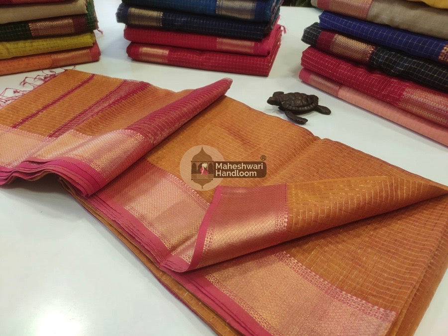 Mustard Yellow Zari Checks Saree 036