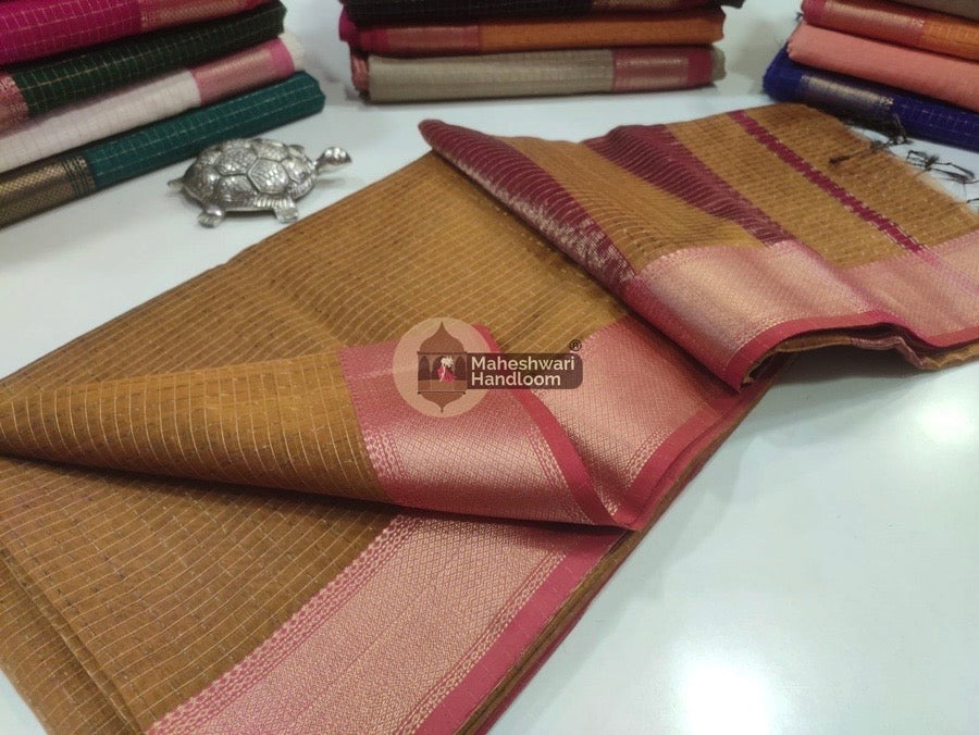  Mustard Zari Checks Saree 040