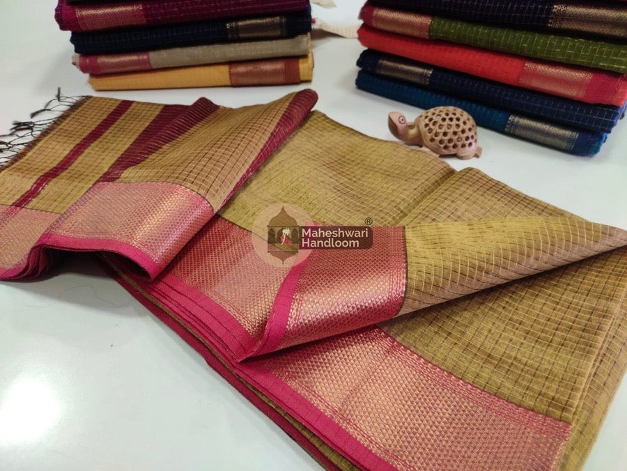 Mustard Zari Checks Saree 09