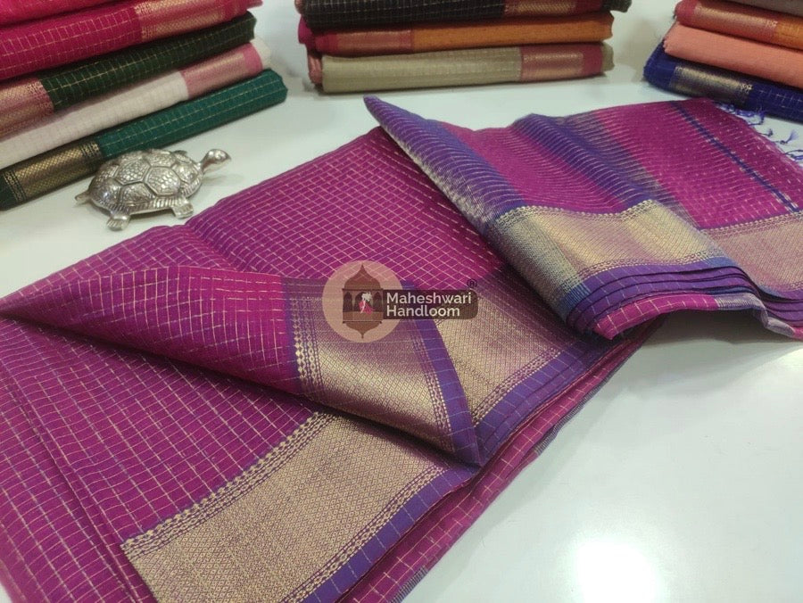 Magenta Zari Checks Saree 048