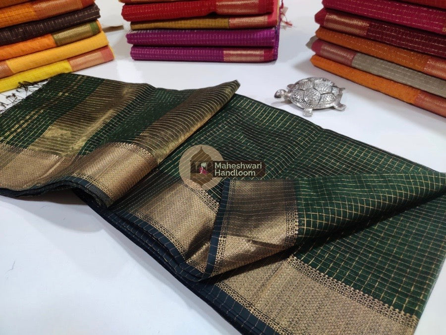 Chutney Green Zari Checks Saree 019 