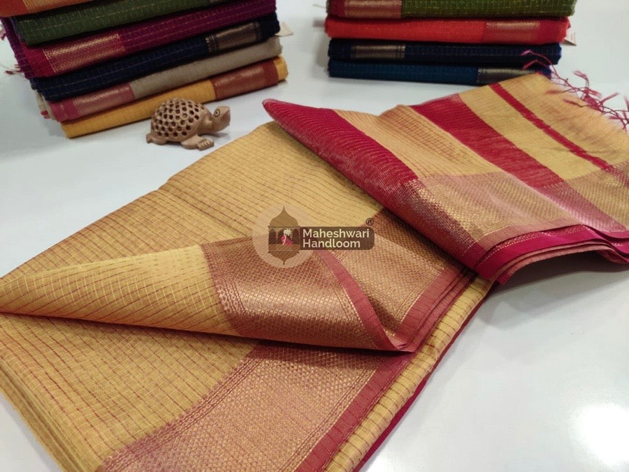 Yellow Zari Checks Saree 052