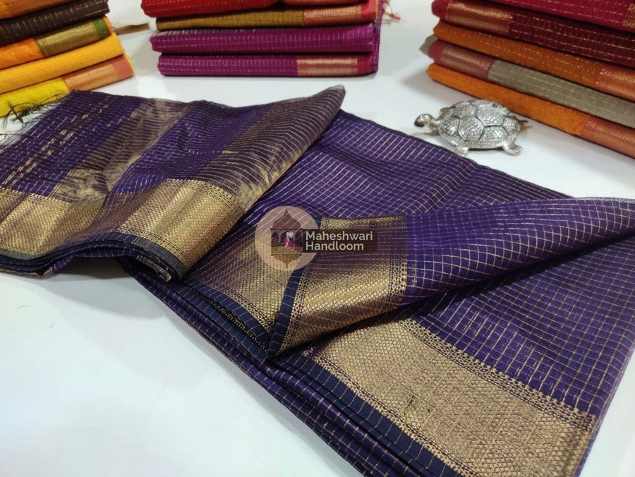 Dark Blue Zari Checks Saree 037