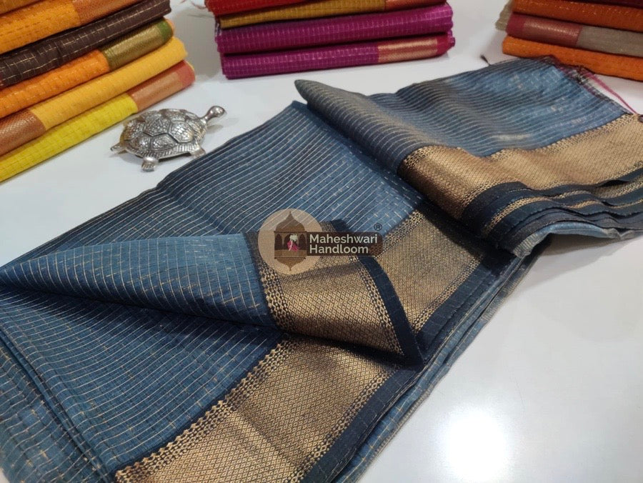 Cement Grey Zari Checks Saree 053