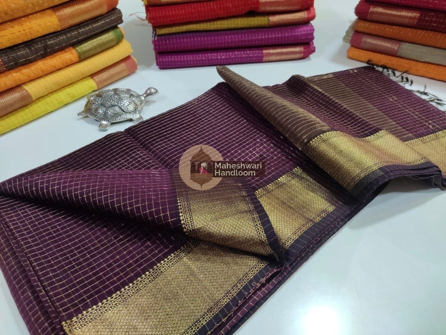 Wine Zari Checks Saree 055