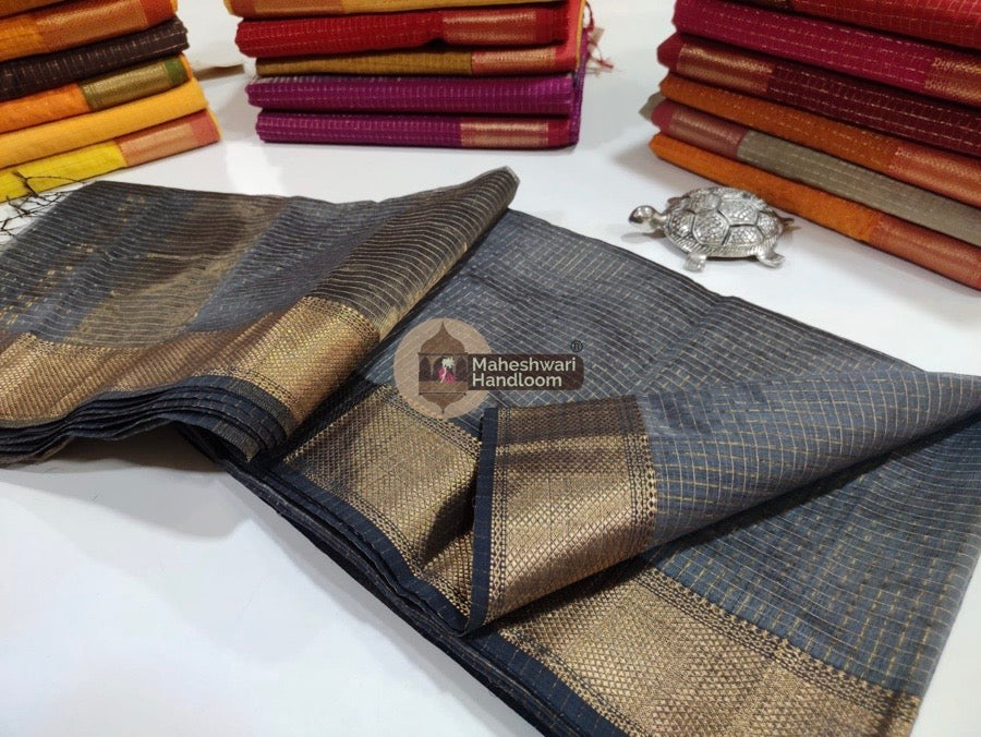 Grey Zari Checks Saree 035