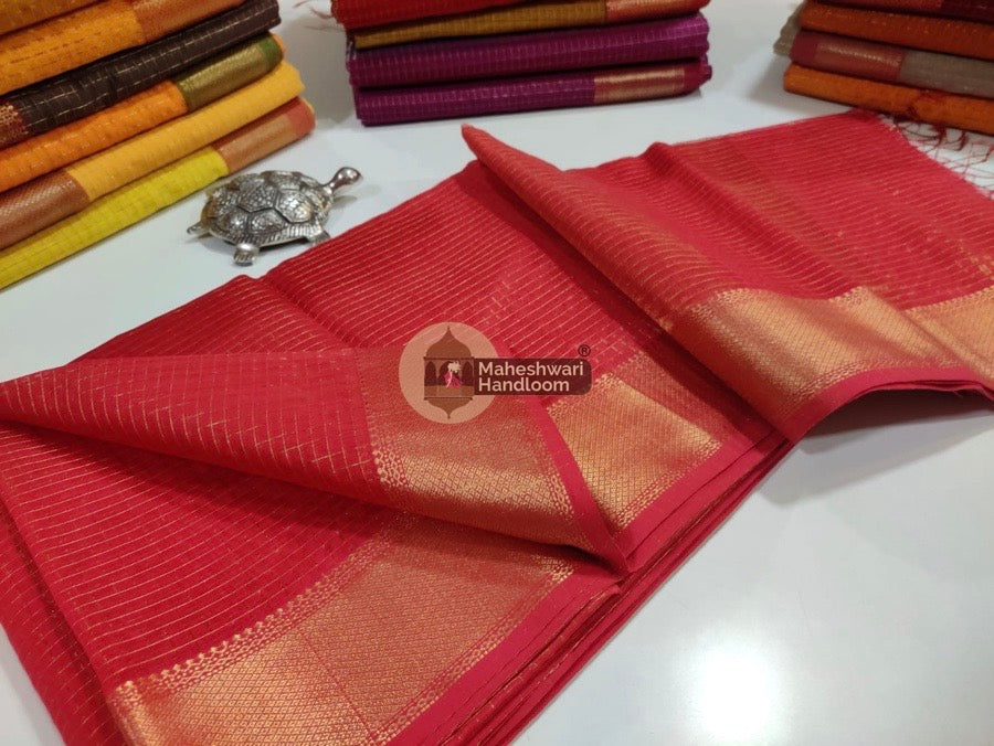 Red Zari Checks Saree 044