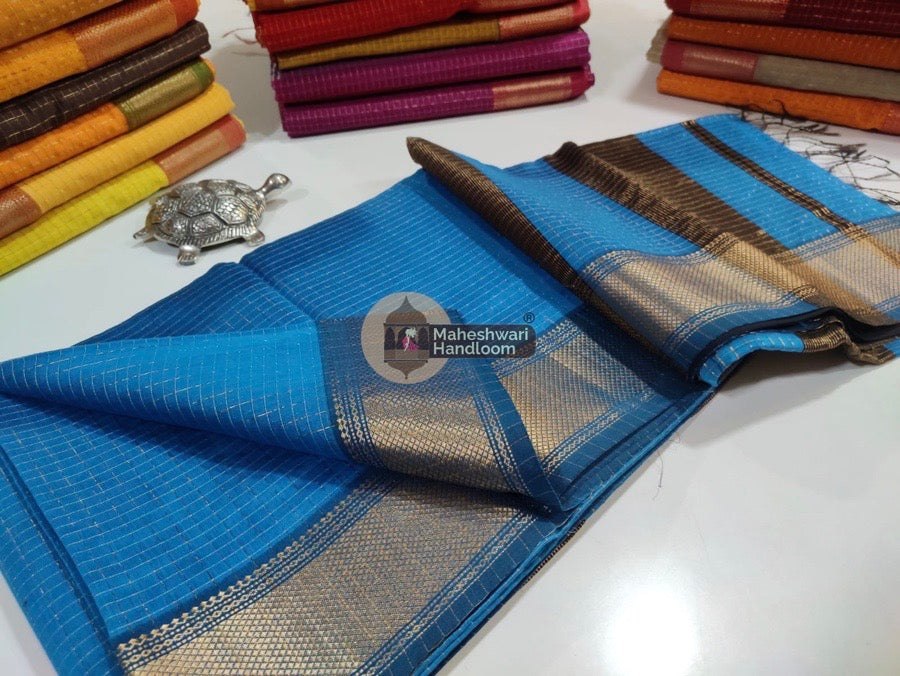 Rama Blue Zari Checks Saree 06