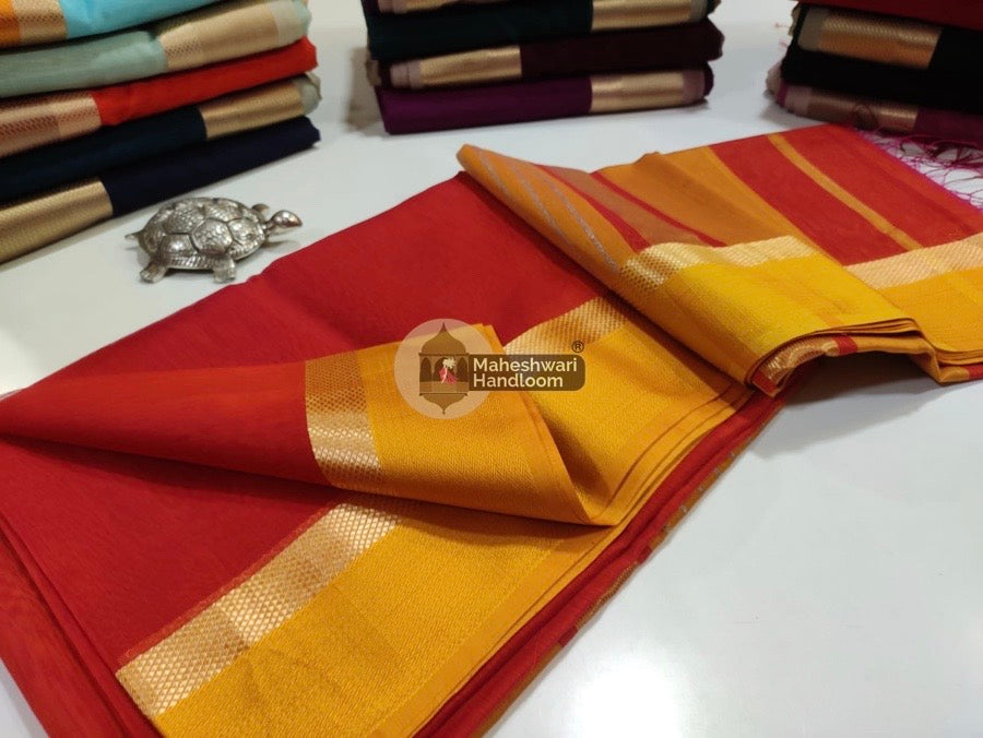 Solid Red Thread Border Saree 07