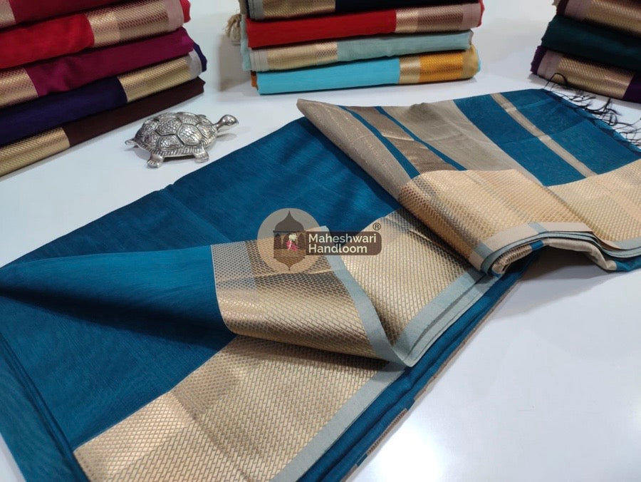 Dark Sky Blue Thread Border Saree 24