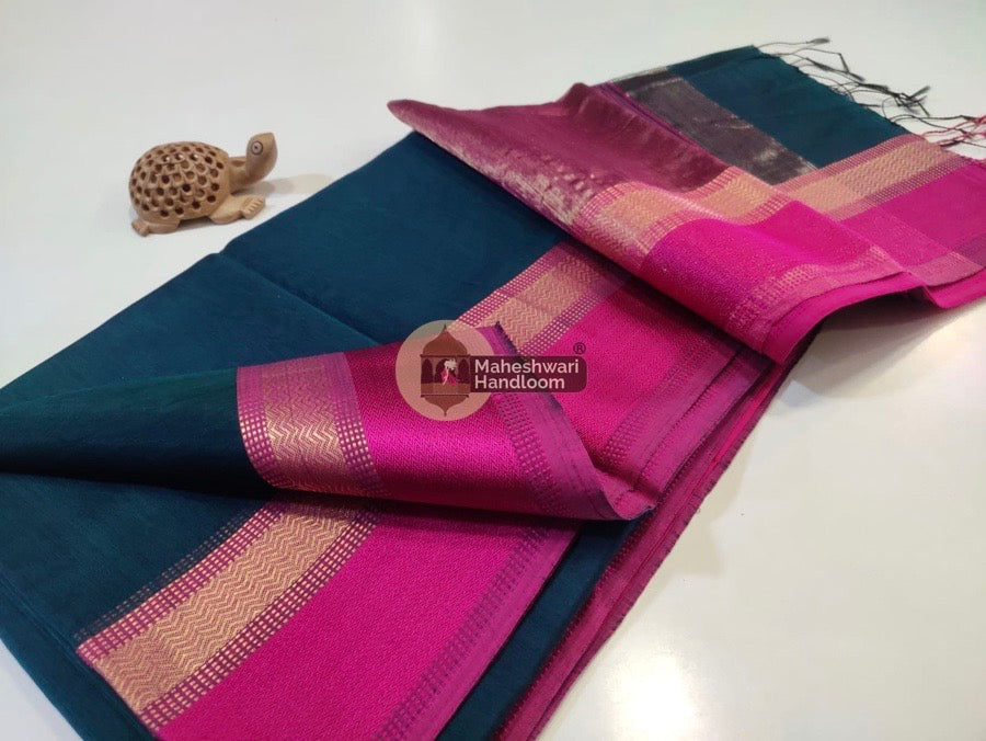 Dark Teal Blue Thread Border Saree 34