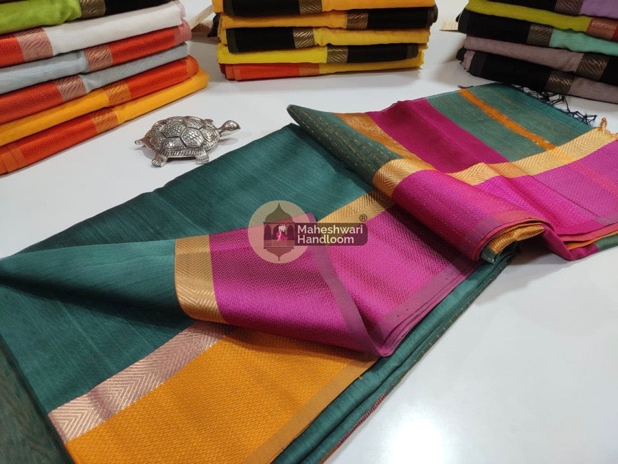 Dark Mint Green Ganga Jamuna Border Saree 07