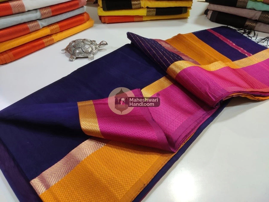 Navy Blue Ganga Jamuna Border Saree 013