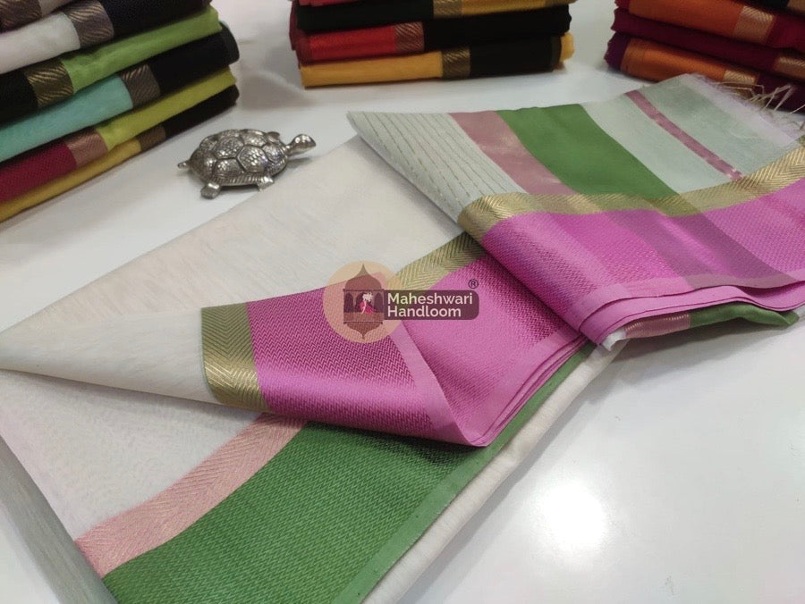 White Ganga Jamuna Border Saree 019