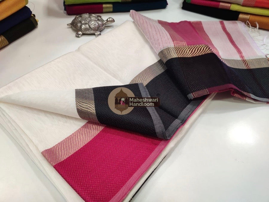 White Ganga Jamuna Border Saree 032