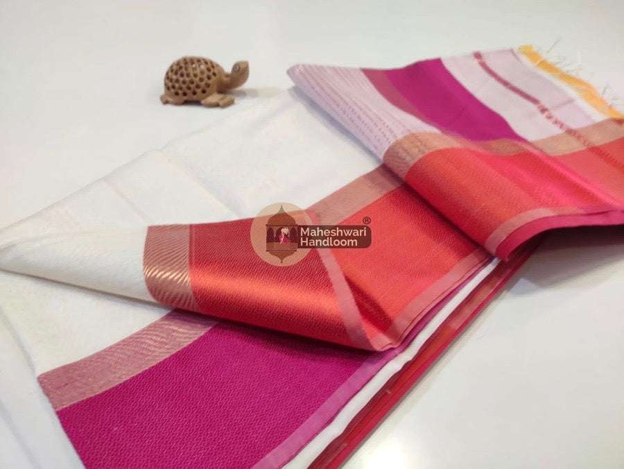 White Ganga Jamuna Border Saree 036