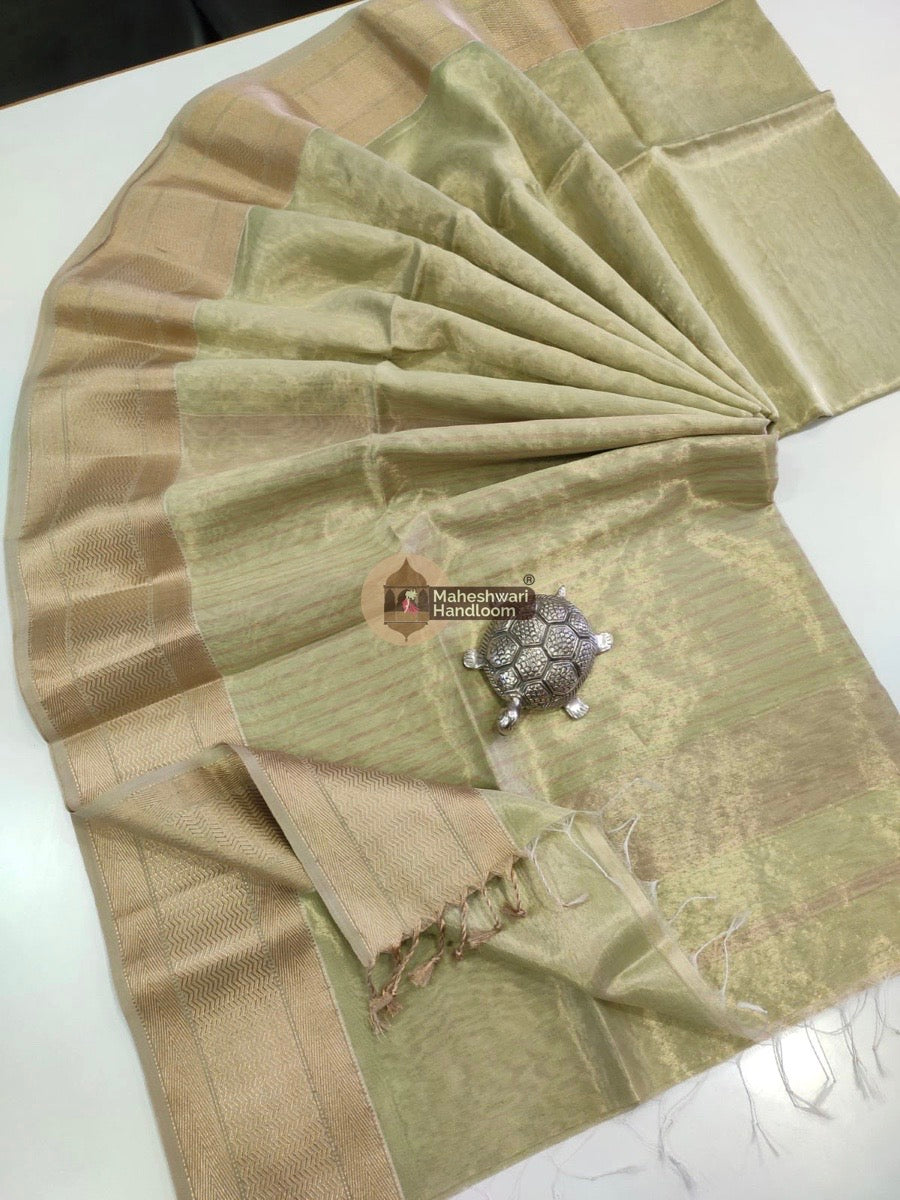 Exclusive Light Pista Green Maheshwari Tissue Weaving Saree With Broad Zari Border 03