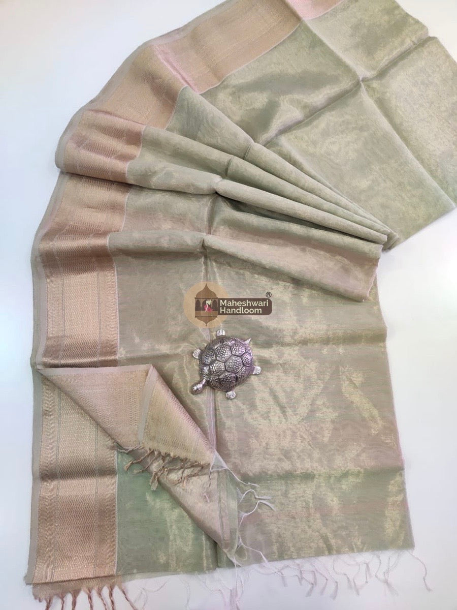 Exclusive Aqua Green Maheshwari Tissue Weaving Saree With Broad Zari Border 014