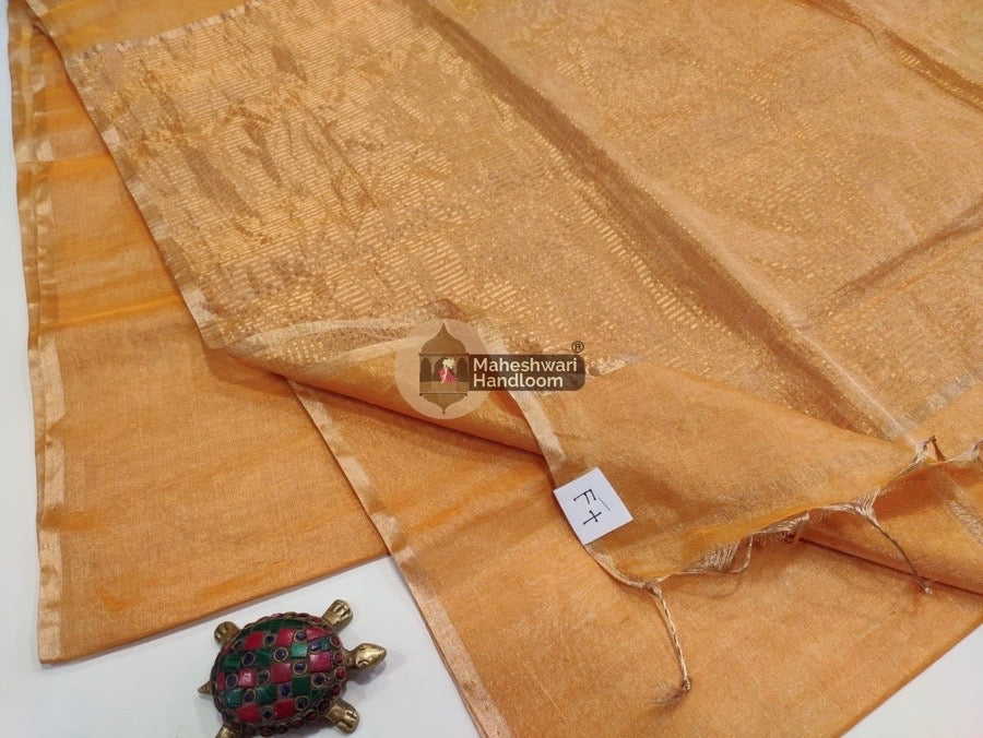 Exclusive Mustard Yellow Maheshwari Full Tissue Weaving Saree With Thin Zari Border 02