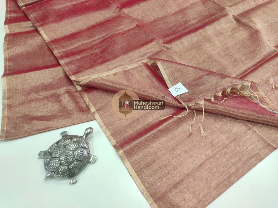 Exclusive Red Maheshwari Full Tissue Weaving Saree With Thin Zari Border 05