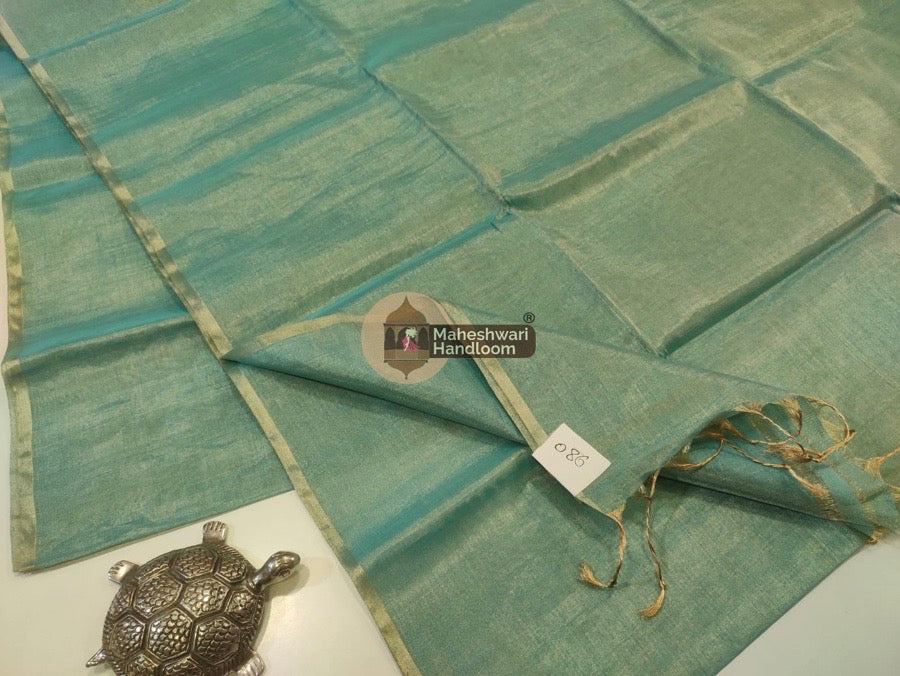 Exclusive Sky Blue Maheshwari Full Tissue Weaving Saree With Thin Zari Border 07