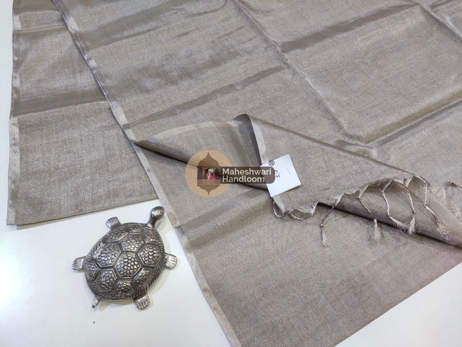 Exclusive Light Gray Maheshwari Full Silver Tissue Sarees 01