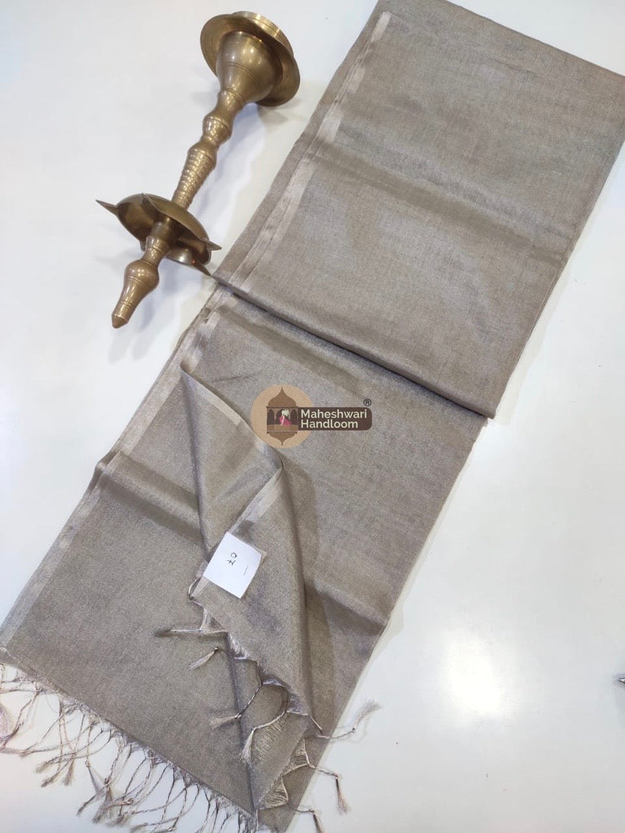 Exclusive Light Gray Maheshwari Full Silver Tissue Sarees 01