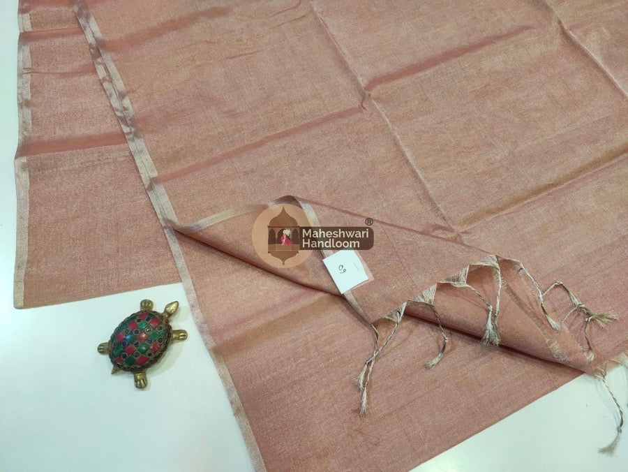 Exclusive Peach Maheshwari Full Silver Tissue Sarees 06