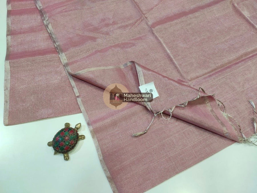 Exclusive Baby Pink Maheshwari Full Silver Tissue Sarees 05