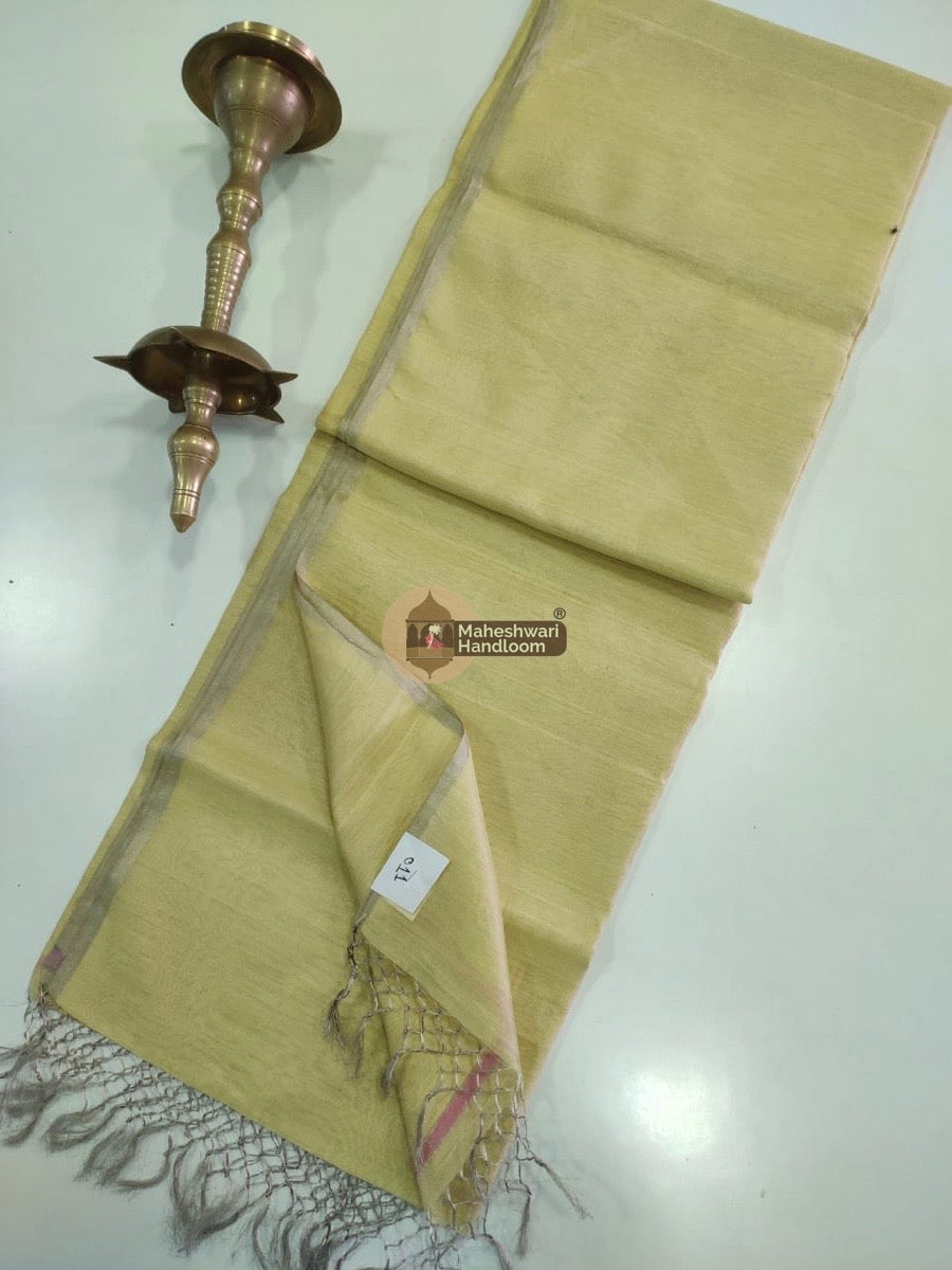 Exclusive Light Lemon Yellow  Maheshwari Full Silver Tissue Sarees 12