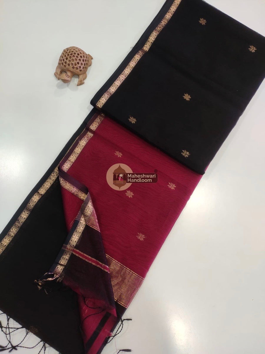 Maheshwari Black Zari Butti Saree 08