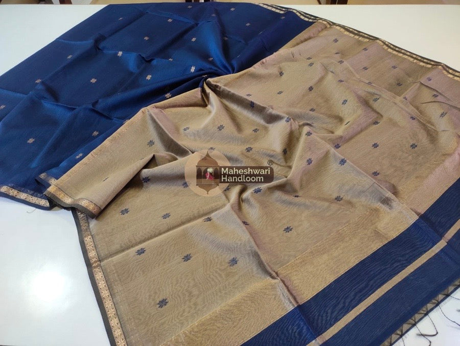 Maheshwari Deep Blue Zari Butti Saree 018