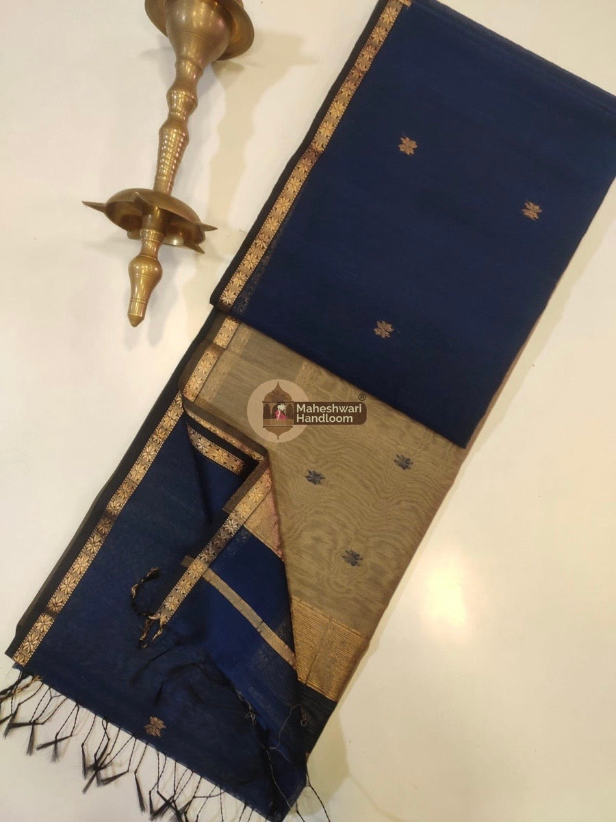 Maheshwari Deep Blue Zari Butti Saree 018