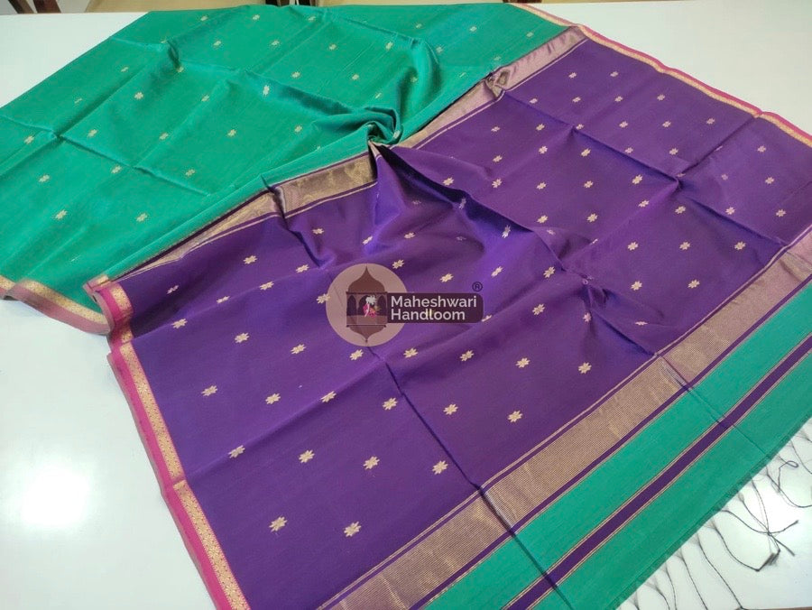 Maheshwari Rama Green Zari Butti Saree 021