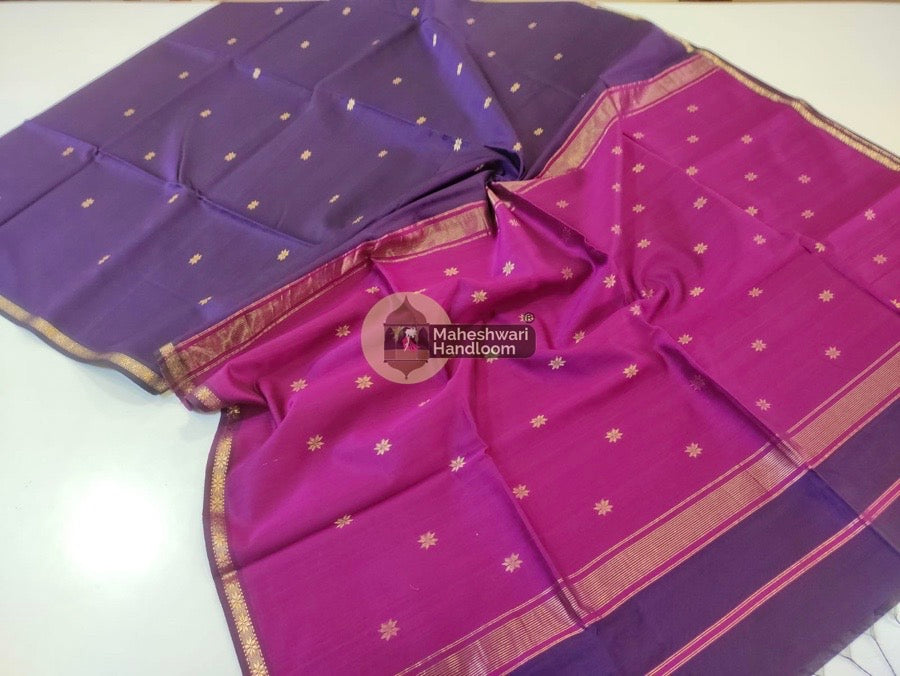 Maheshwari Violet Zari Butti Saree 017