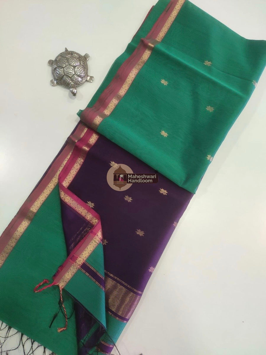 Maheshwari Rama Green Zari Butti Saree 021