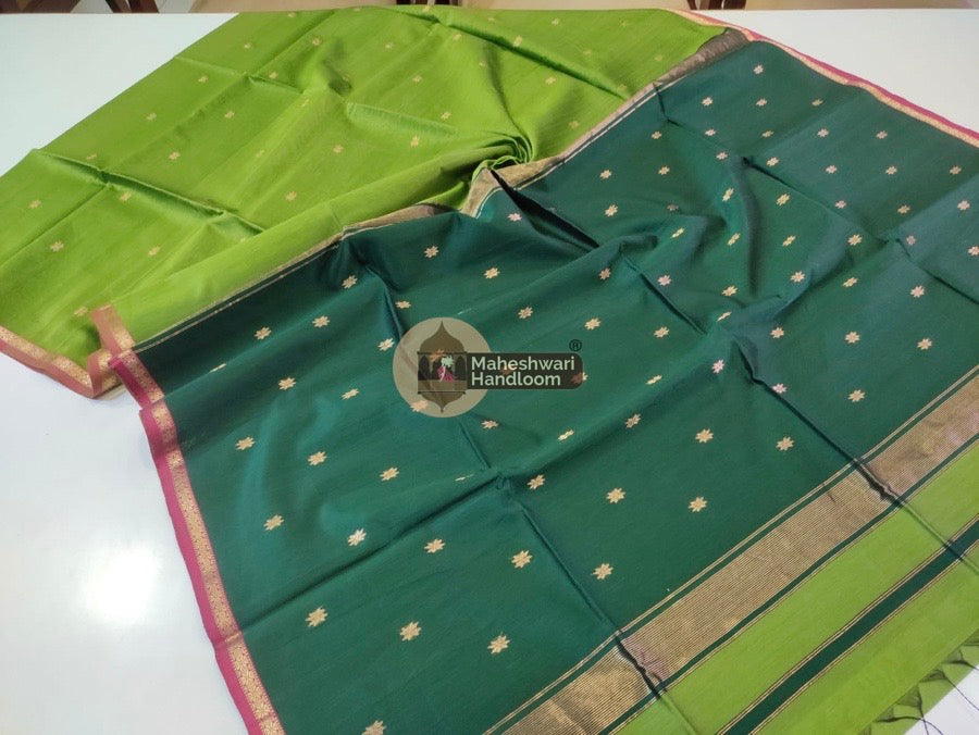 Maheshwari Mehendi Green Zari Butti Saree 019