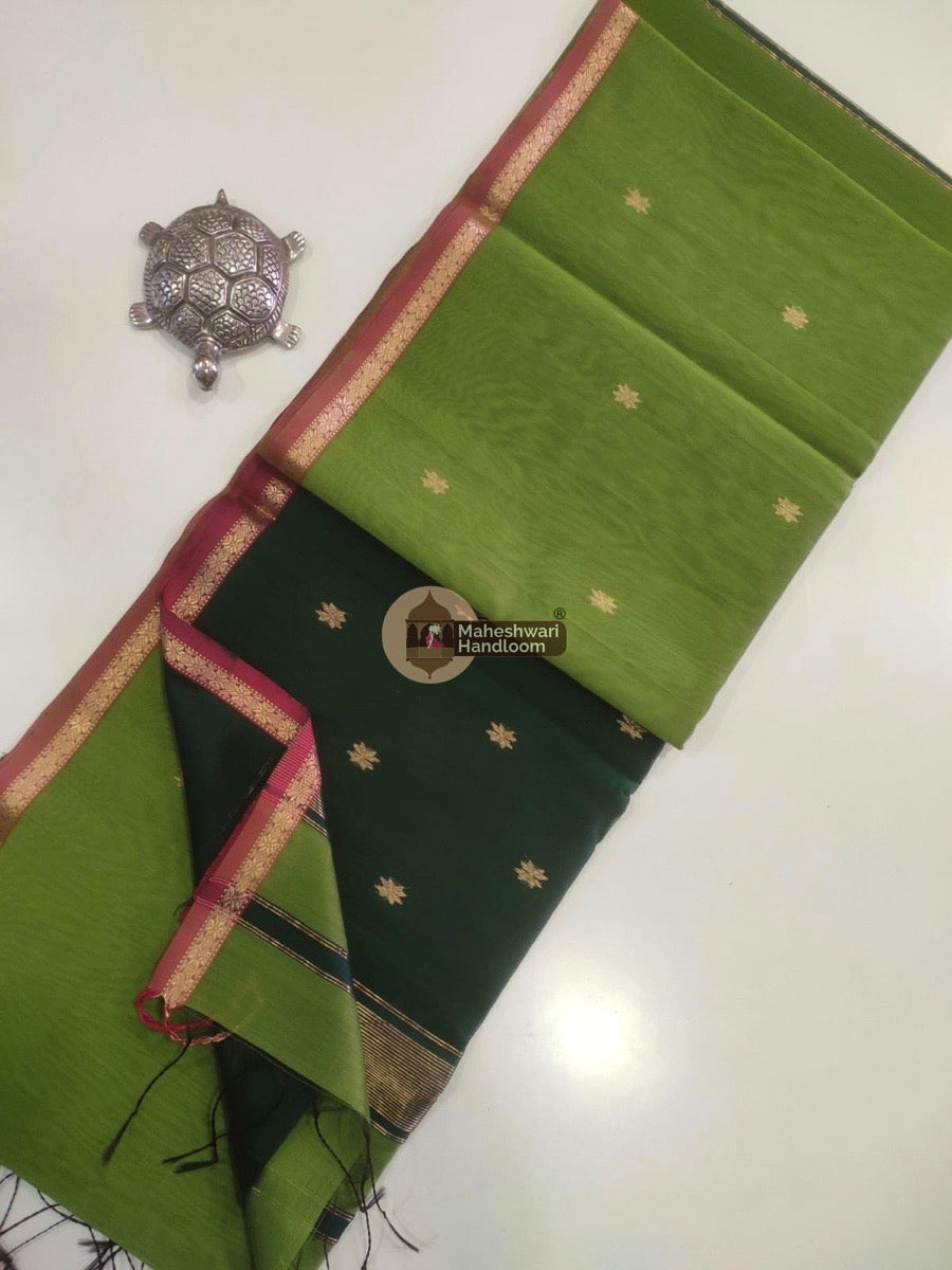Maheshwari Mehendi Green Zari Butti Saree 019