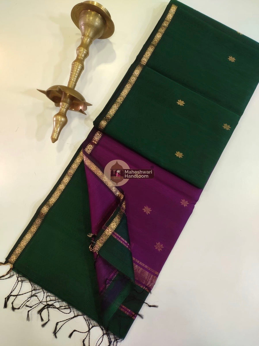 Maheshwari Green Zari Butti Saree 07