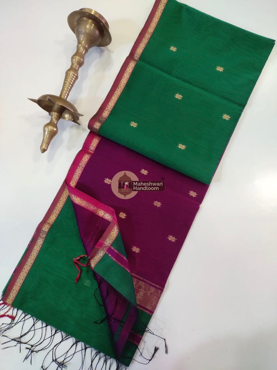 Maheshwari Green Zari Butti Saree 03