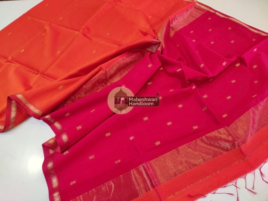 Maheshwari Orange Zari Butti Saree 022
