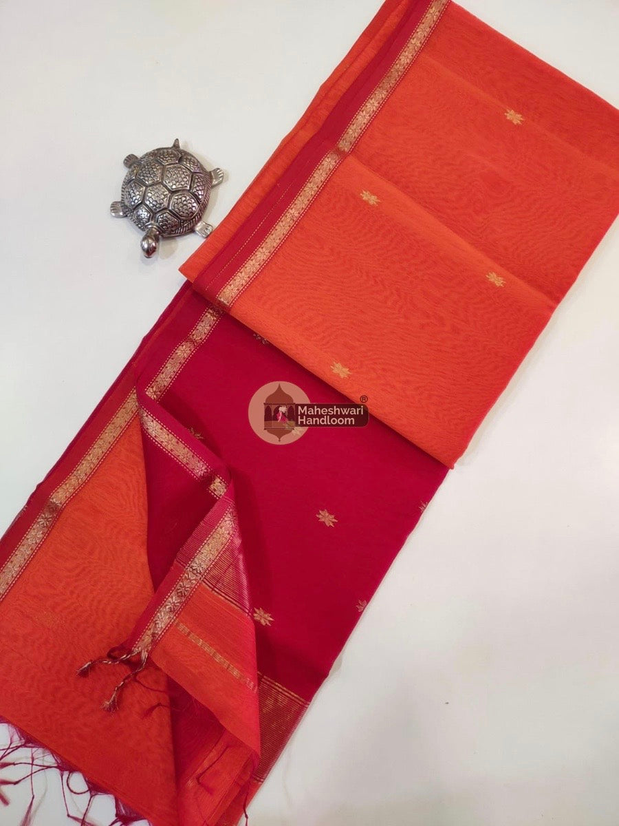 Maheshwari Orange Zari Butti Saree 022