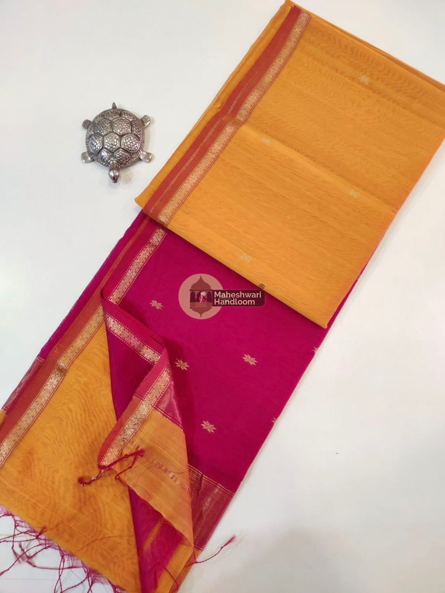 Maheshwari Yellow Zari Butti Saree 023